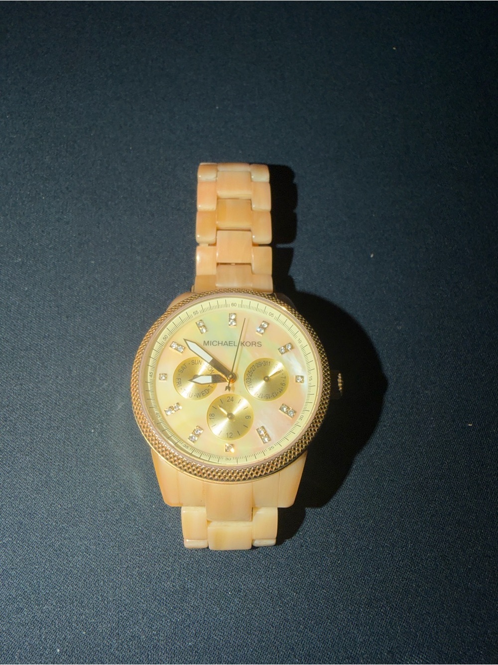 Michael Kors Peach and Gold Resin Chronograph Watch